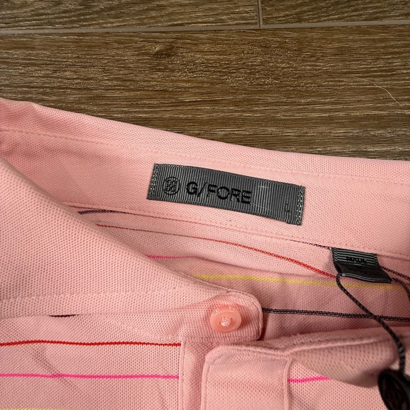 G/Fore Multi Stripe Tech Pique Men's Polo Amour Pink Sz L Golf Business Casual - Picture 6 of 10
